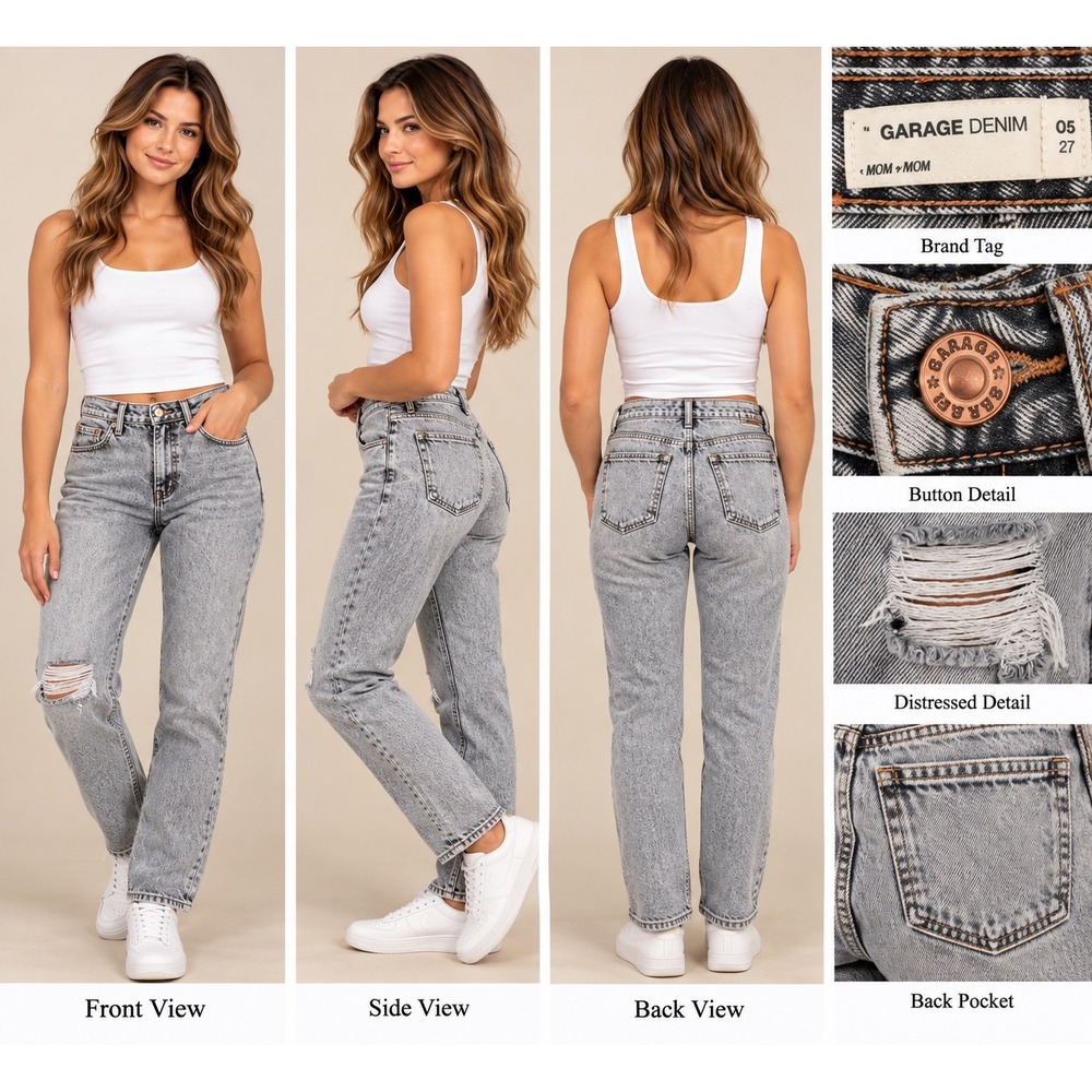 Garage Mom Jeans Womens 5/27 Grey 90s Grunge Distressed Acid Wash High Rise